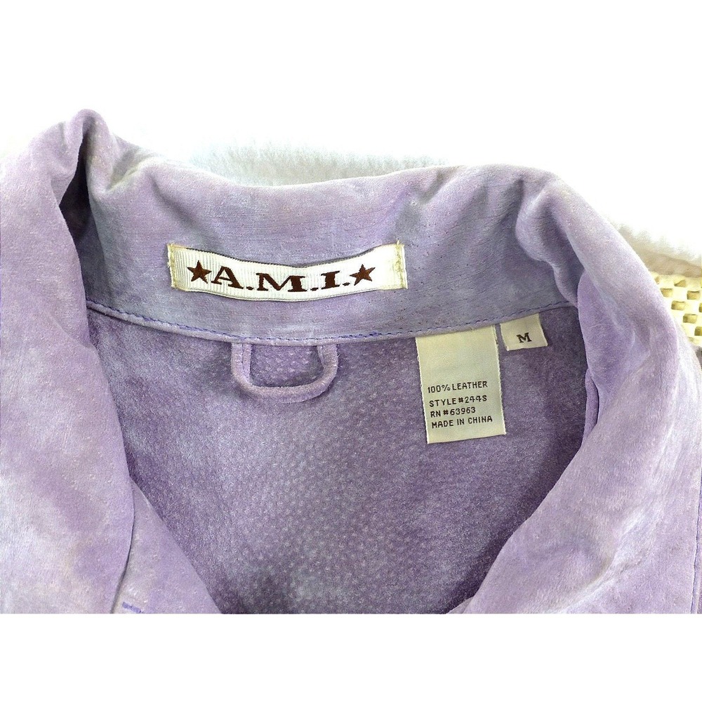 A.M.I. Womens Purple Suede Leather Button Up Shirt Long Sleeve Jacket Style 244S - Picture 4 of 13